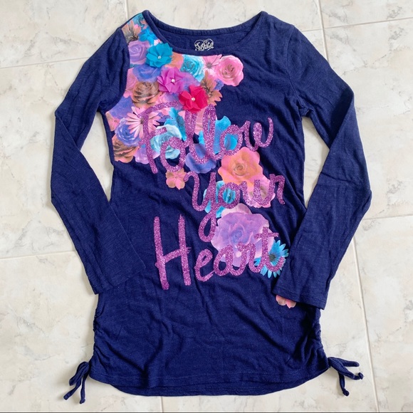 NWT Justice For Girls Shirt Size 10 blue white floral flowers long sleeve NEW